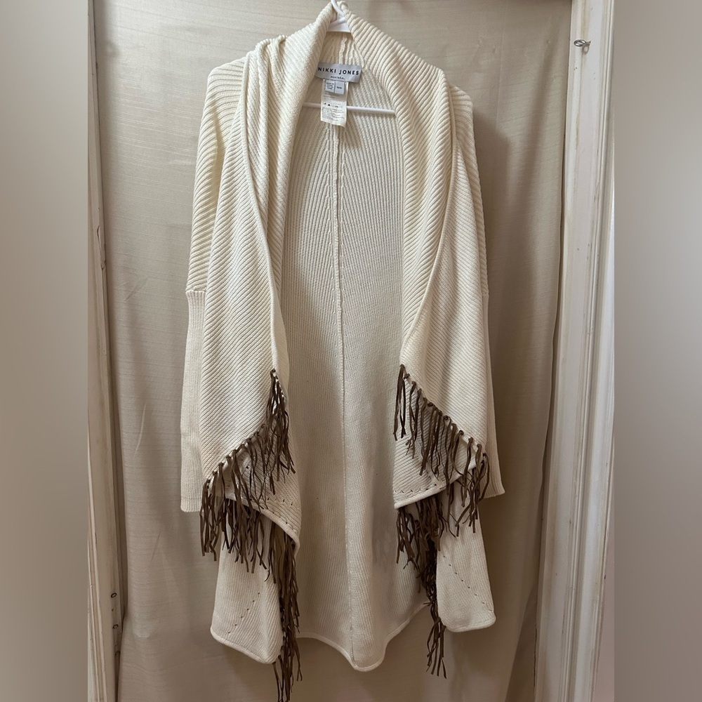 Nikki Jones Montréal Cream Fringe Knit Cardigan Boho Western M